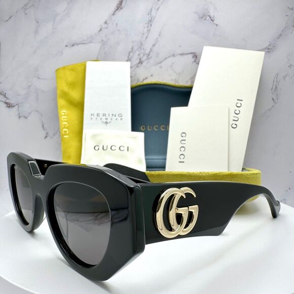 New Gucci Sunglasses Black Cat Eye Gold GG Logo Womens main image 5